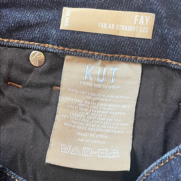 Kut from the Kloth Fay Dark Indigo High Rise Straight Cuffed Jeans Size 2 (10) - Picture 3 of 5